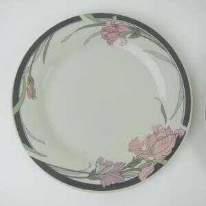 Vintage Gibson Stoneware Salad Plates 7.5" Grey Band Pink & Purple Flowers Lot 2